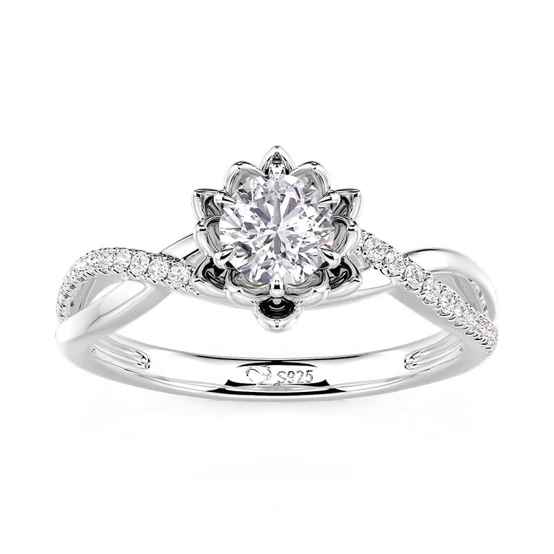 Jeulia Twisted Lotus Engagement Ring with Round Cut