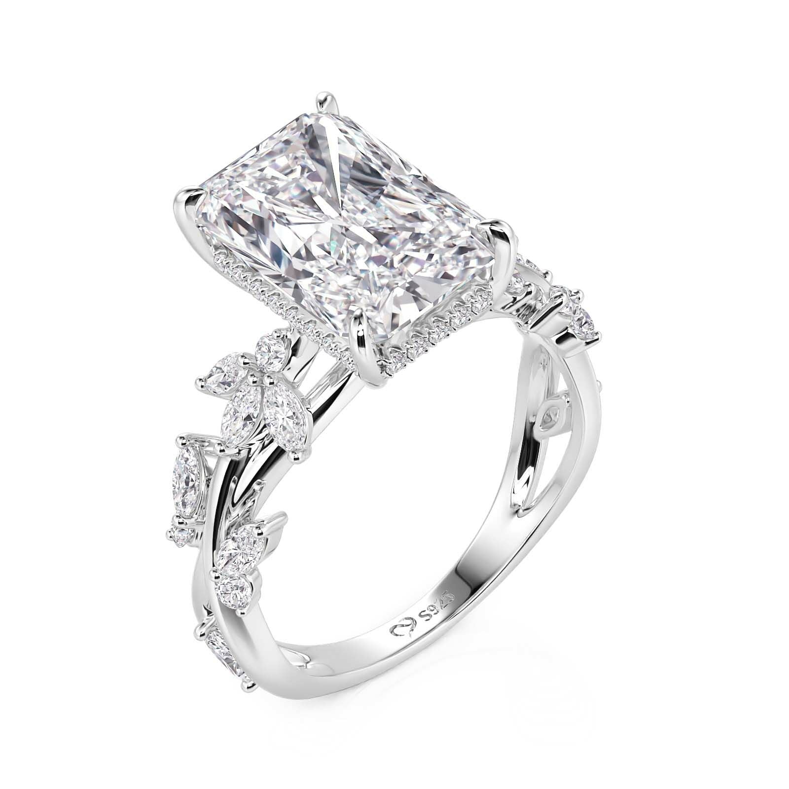 Jeulia Leaf Twist Radiant Cut Engagement Ring Sterling Silver