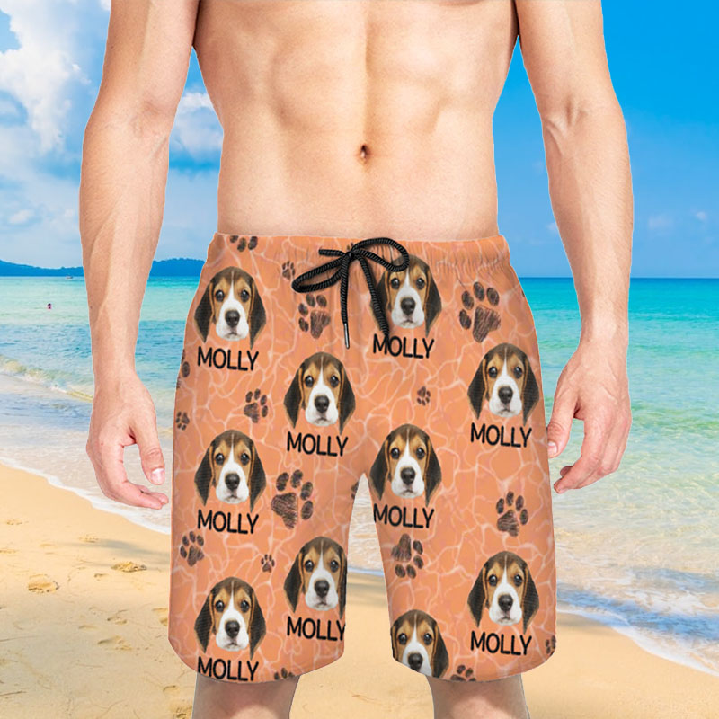 Personliga strandshorts för män med tassavtrycksmönster söt present till djurälskare