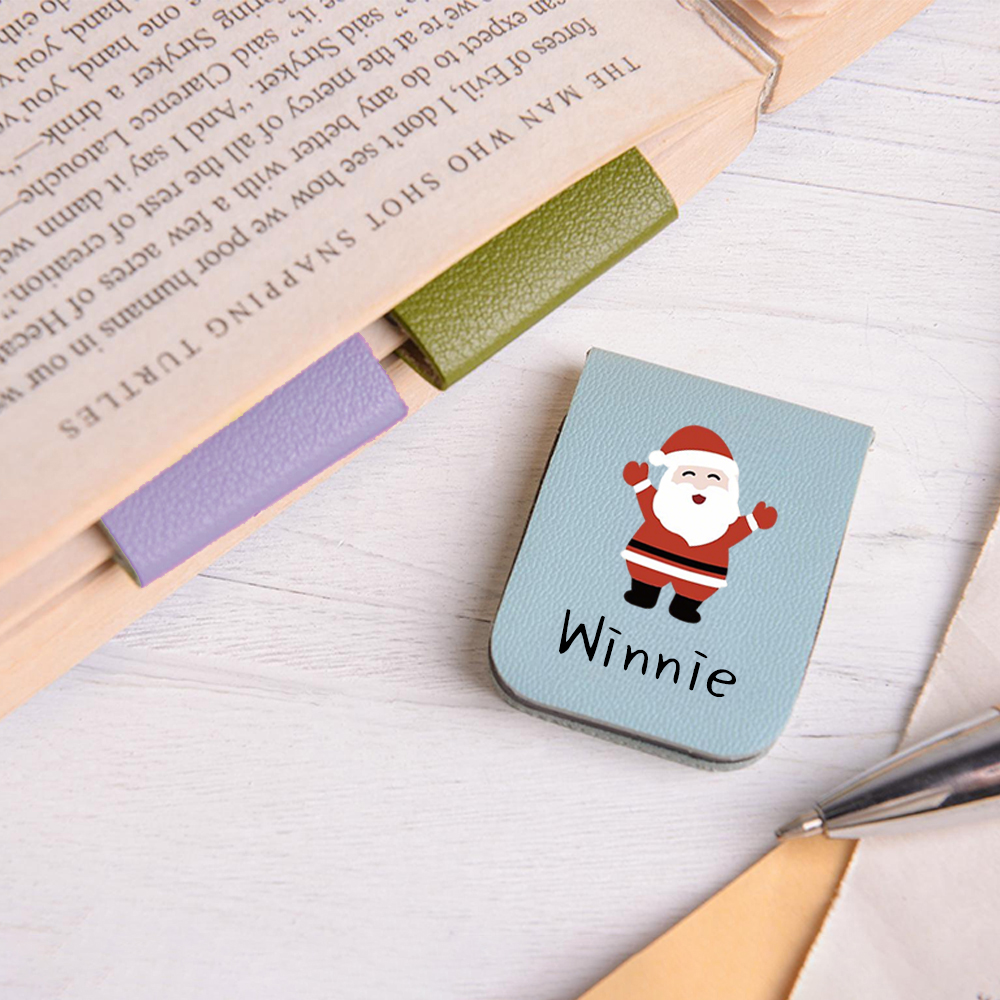 Personlig läderbokmärke Anpassat magnetiskt bokmärke med namn Julklapp till vänner