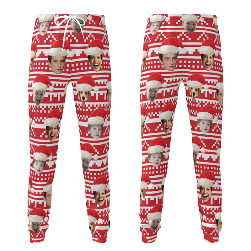 Personalized Unisex Sweatpants Custom Photo Santa Hat Design Christmas Gift for Family