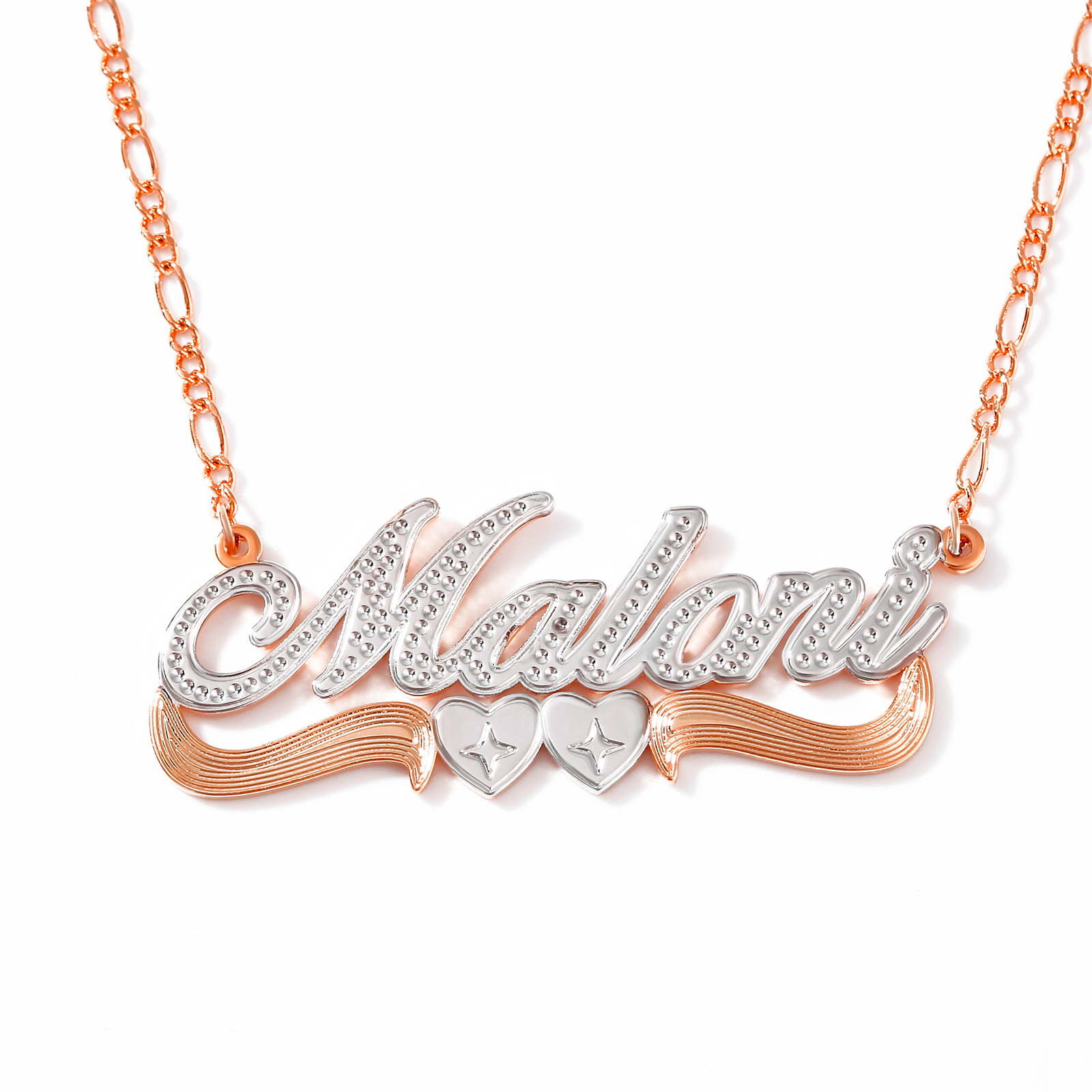 Two-Tone Heart Custom Name Necklace