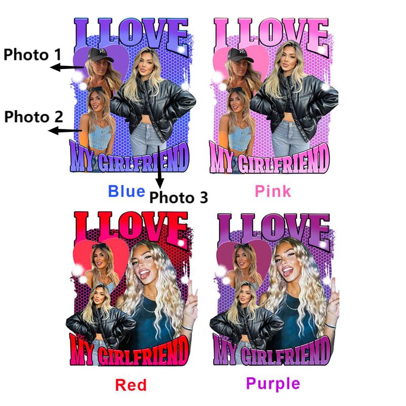 Personalized T-shirt I Love My Girlfriend with Custom Photos Design Attractive Gift for Valentine's Day