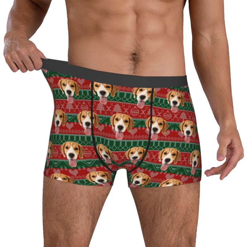 Personalized Photo Men's Underwear Boxer Briefs with Tree Pattern Unique Gift for Christmas