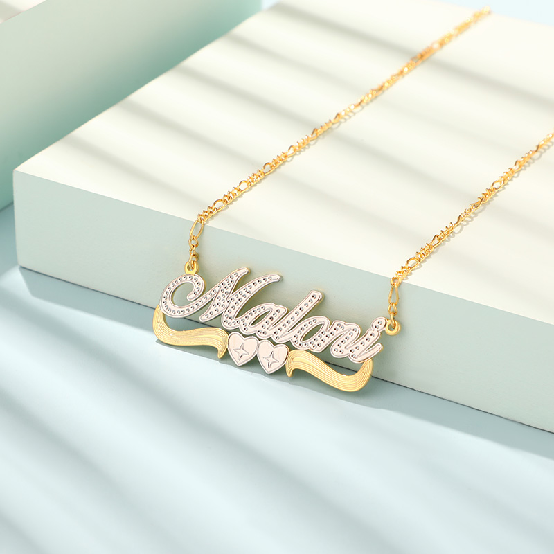 Two-Tone Heart Custom Name Necklace