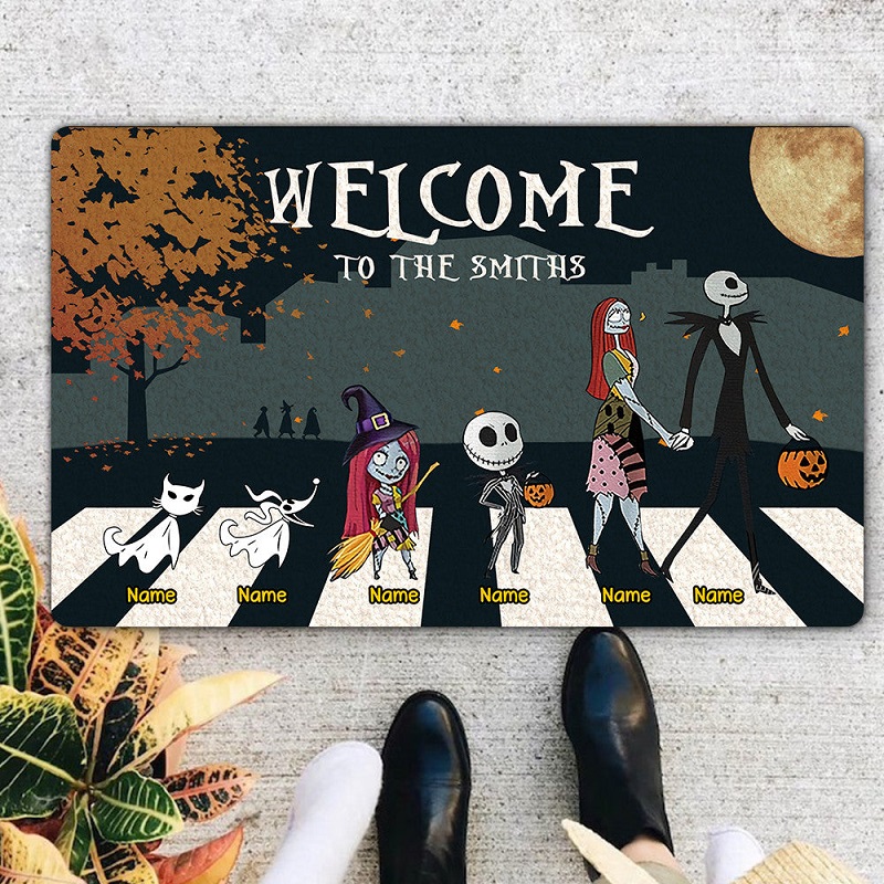 Personalized Doormat Welcome To The Family Horror Scene Design Great Gift for Halloween