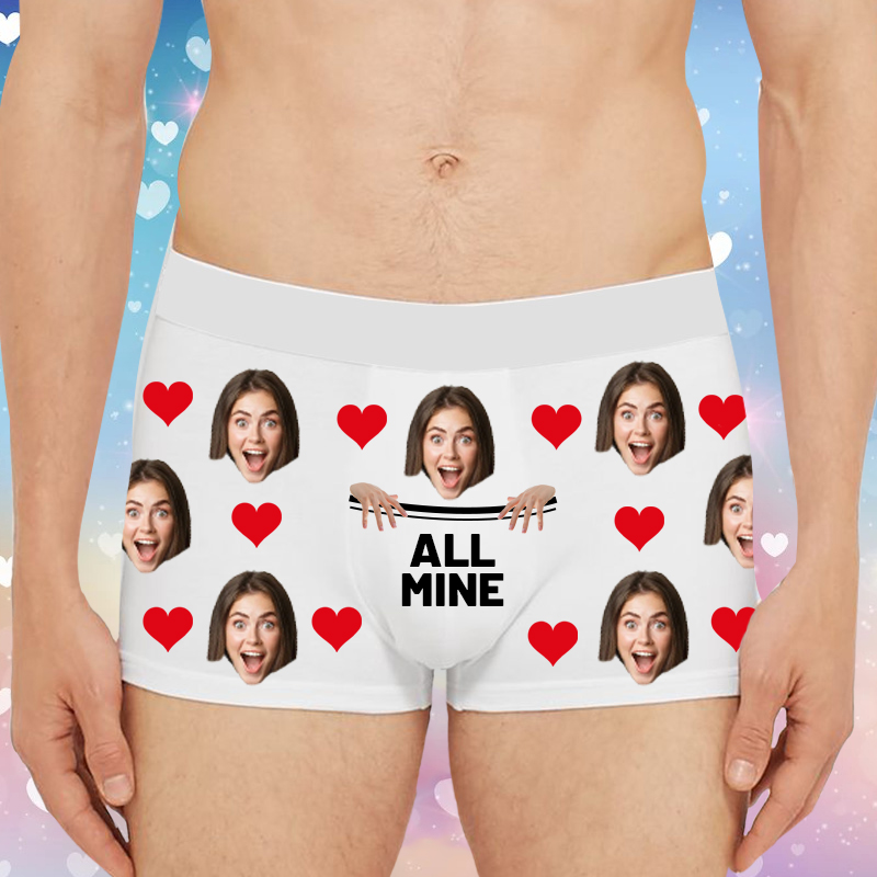 Personalized Photo Men's Underwear Boxer Briefs Funny Present for Valentine's Day "All Mine"