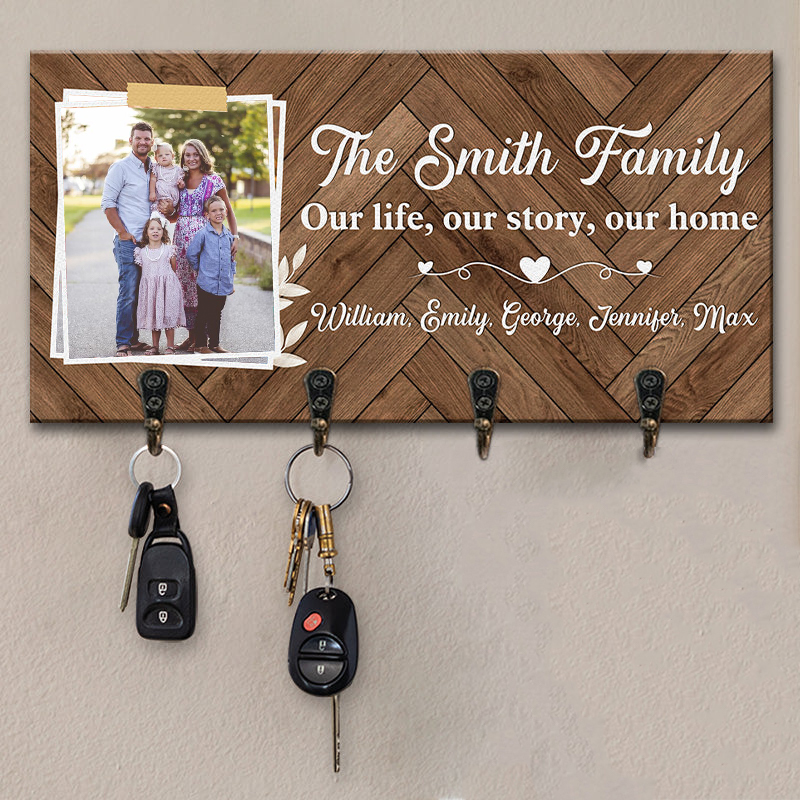 Personalized Key Hanger Our Life Our Story Custom Photo and Names Perfect Home Decor Gift for Family