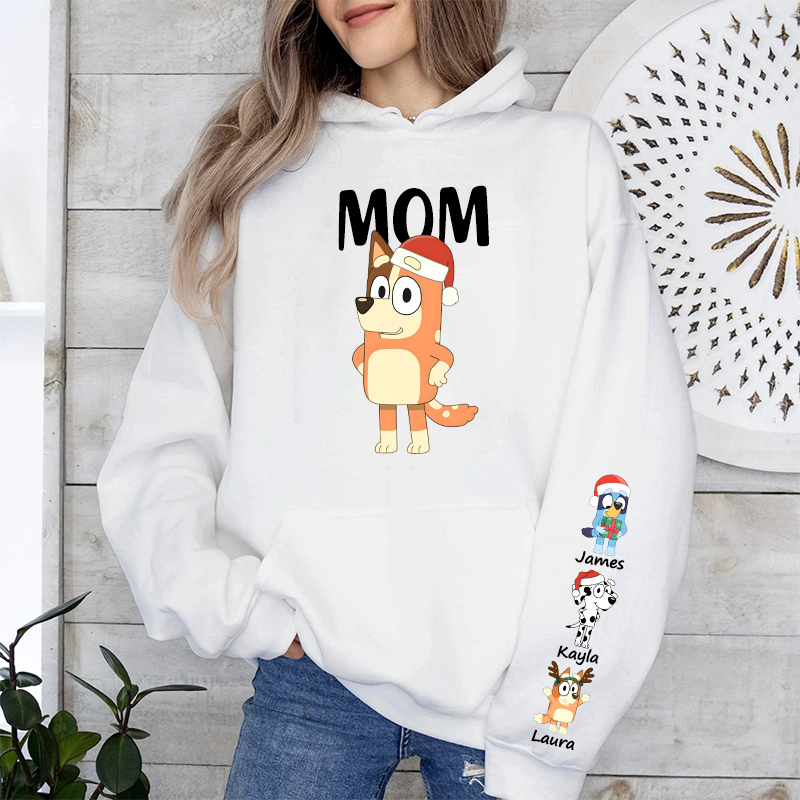 Personalized Hoodie Custom Dog Mama Cartoon Pattern Christmas Design Perfect Gift for Mom