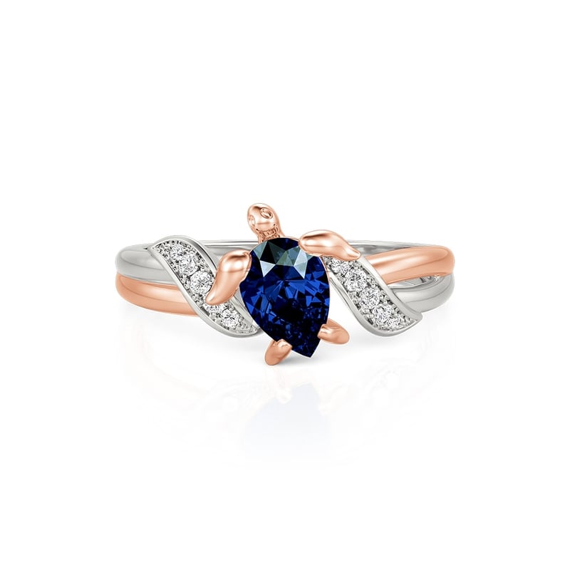 Jeulia Hug Me Two Tone Custom Pear Cut Turtle Ring with Birthstone