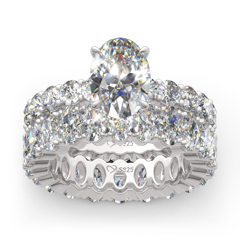 Jeulia Oval Cut Eternity Sterling Silver Ring Set