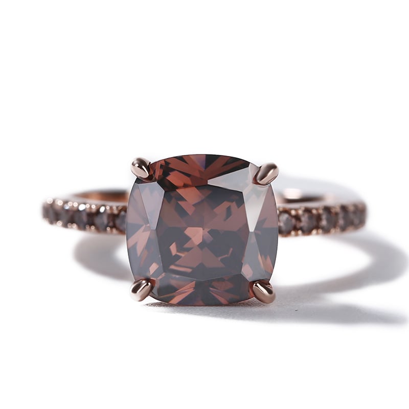 Rose Gold Brown Cushion Cut Women's Engagement Rings
