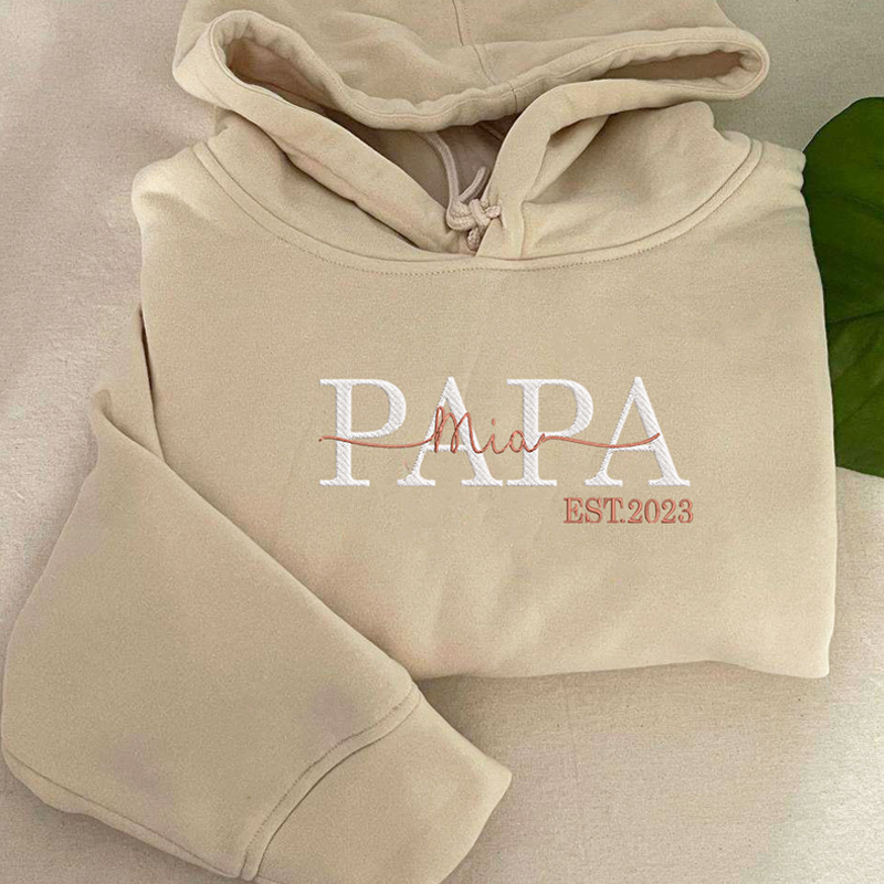 Personalized Hoodie Custom Embroidered Name and Date with PAPA Optional Design Unique Gift for Family