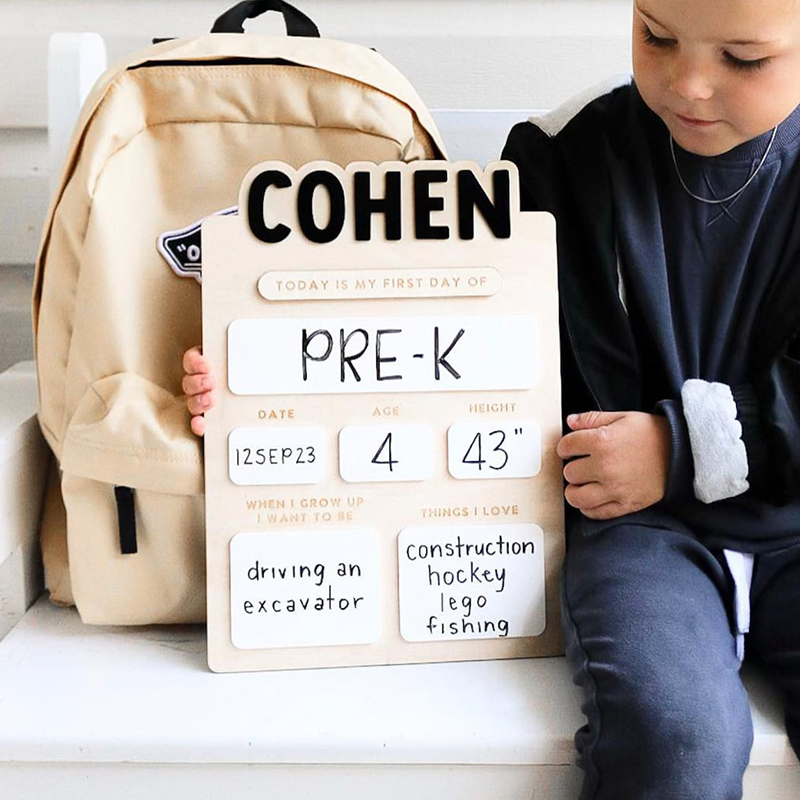 Personalized First Day Of School Sign Custom Name Unique Gift for Kids