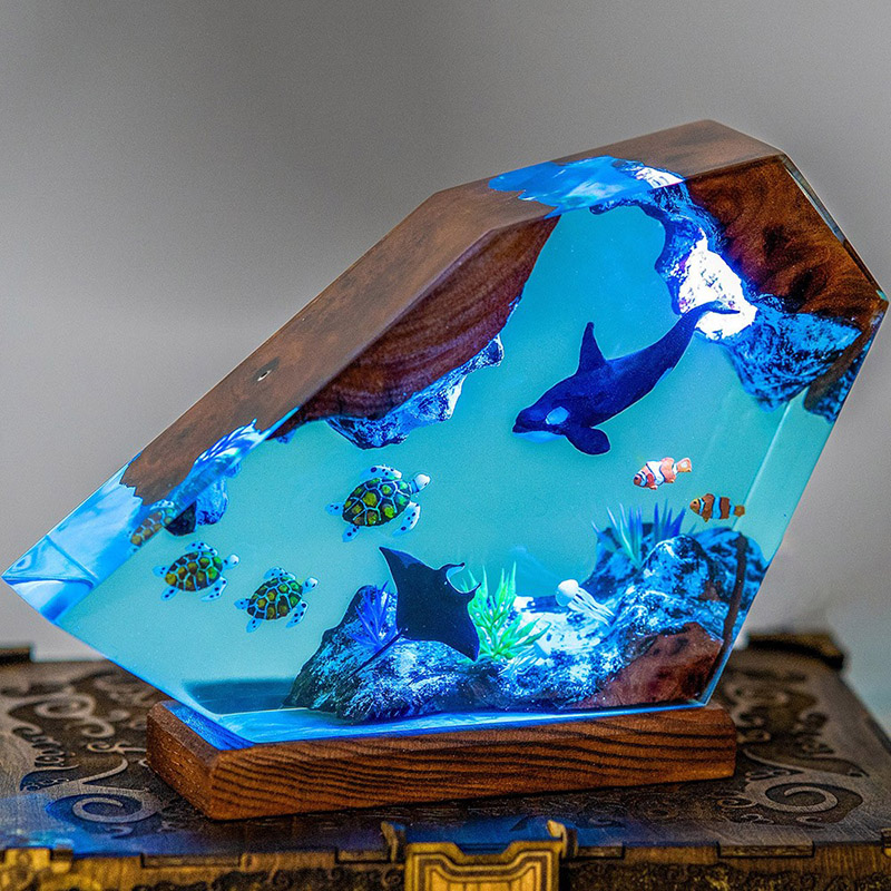 シャチ ウミガメ 幻想的 樹脂 ウッド デスク ライト