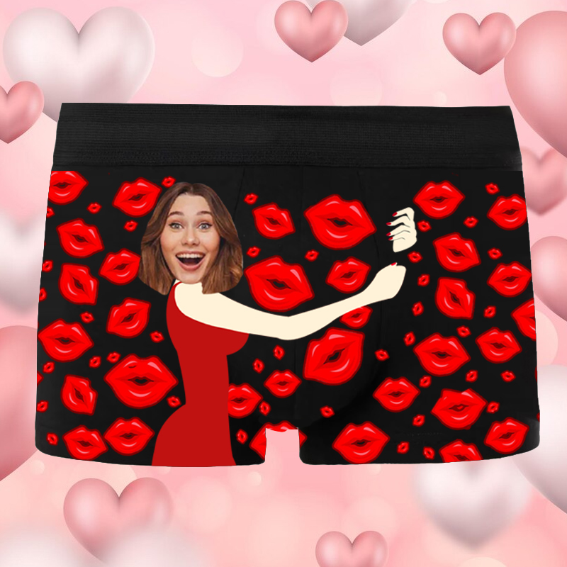 Personalized Picture Men's Underwear Boxer Briefs with Girlfriend Hugs Pattern Romantic Valentine's Gifts
