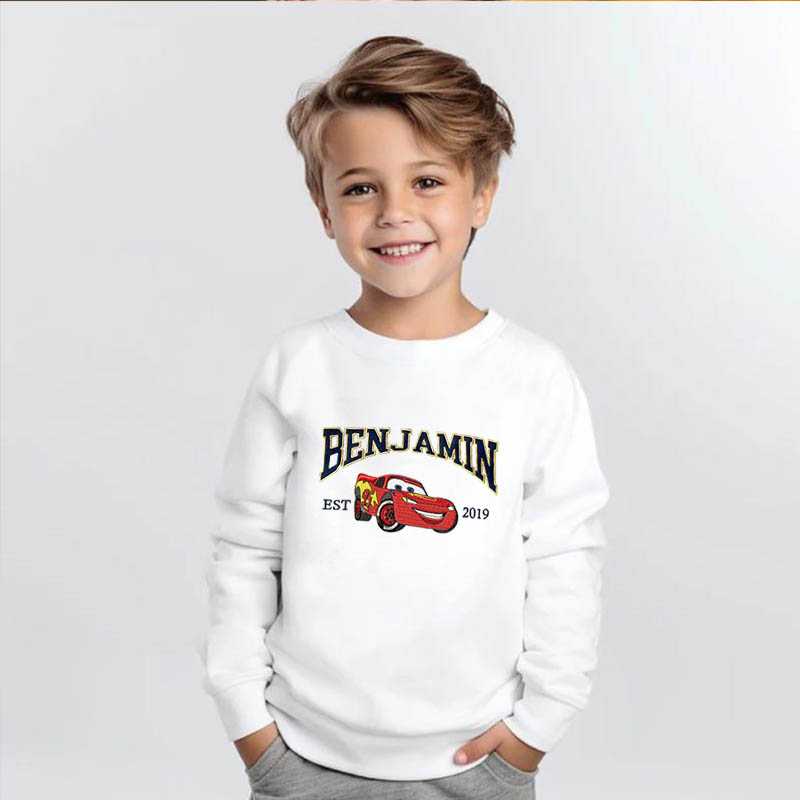 Sudadera bordada personalizada para niños, con dibujos de coches personalizados, regalo creativo para niños