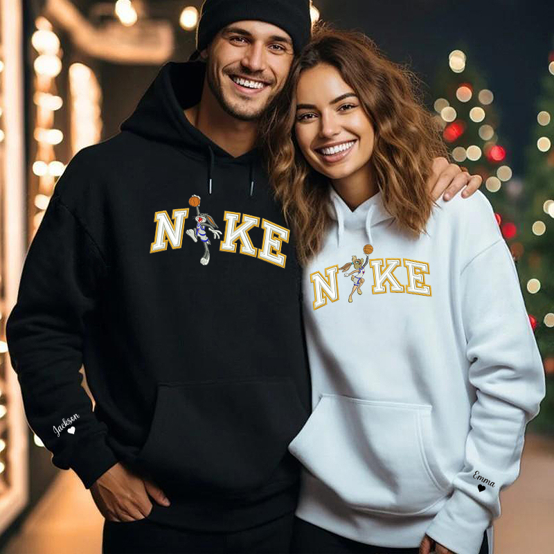 Personalized Hoodie Embroidered Couple Bunny Slam Dunk Design Perfect Valentine's Day Gift