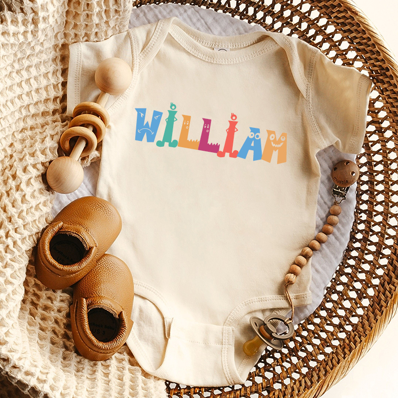 Personalized Baby Onesie Custom Name Cute Monster Colorful Font Design Creative Baby Shower Gift