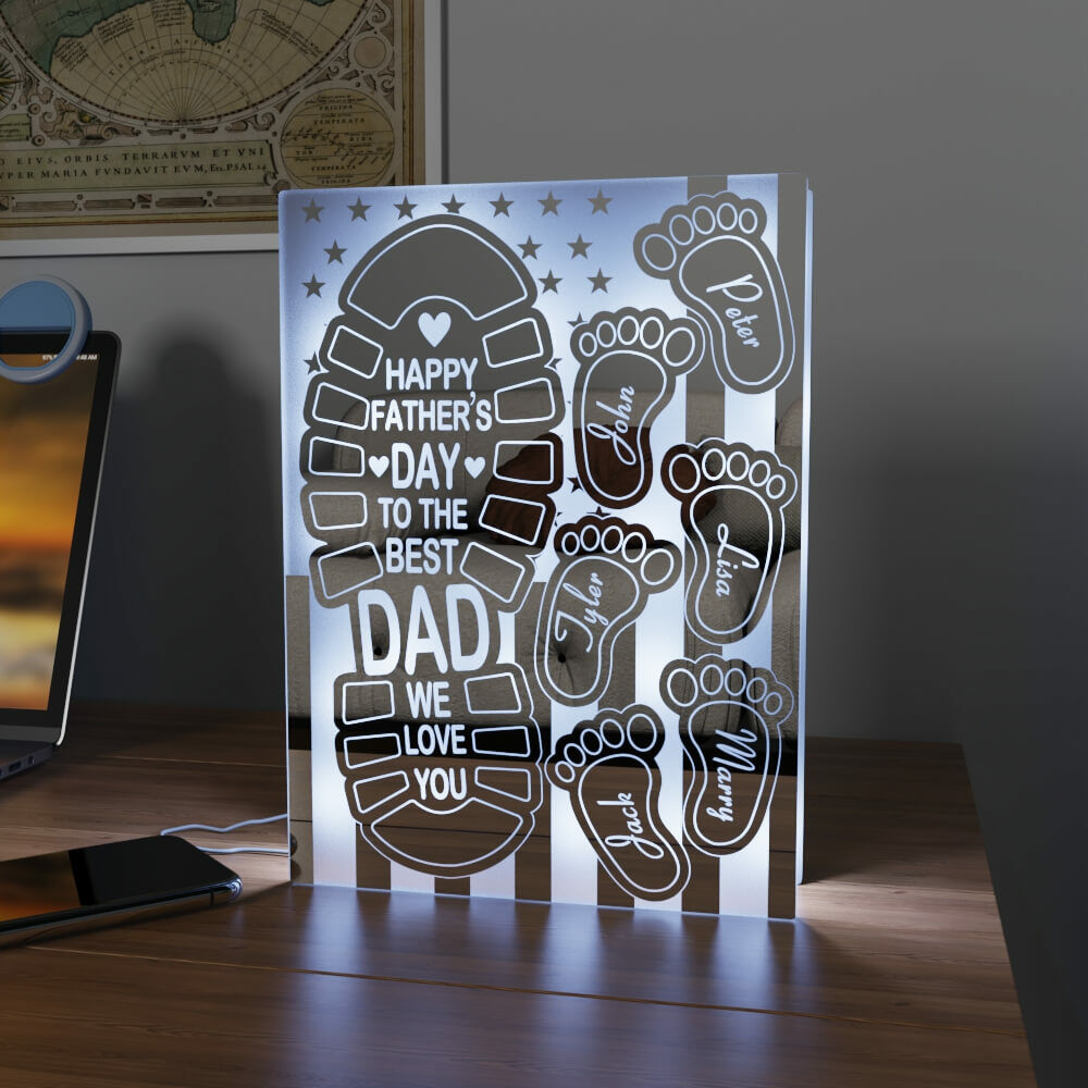 Personalized Mirror Lamp Customized Feet Name Cute Father's Day Gift