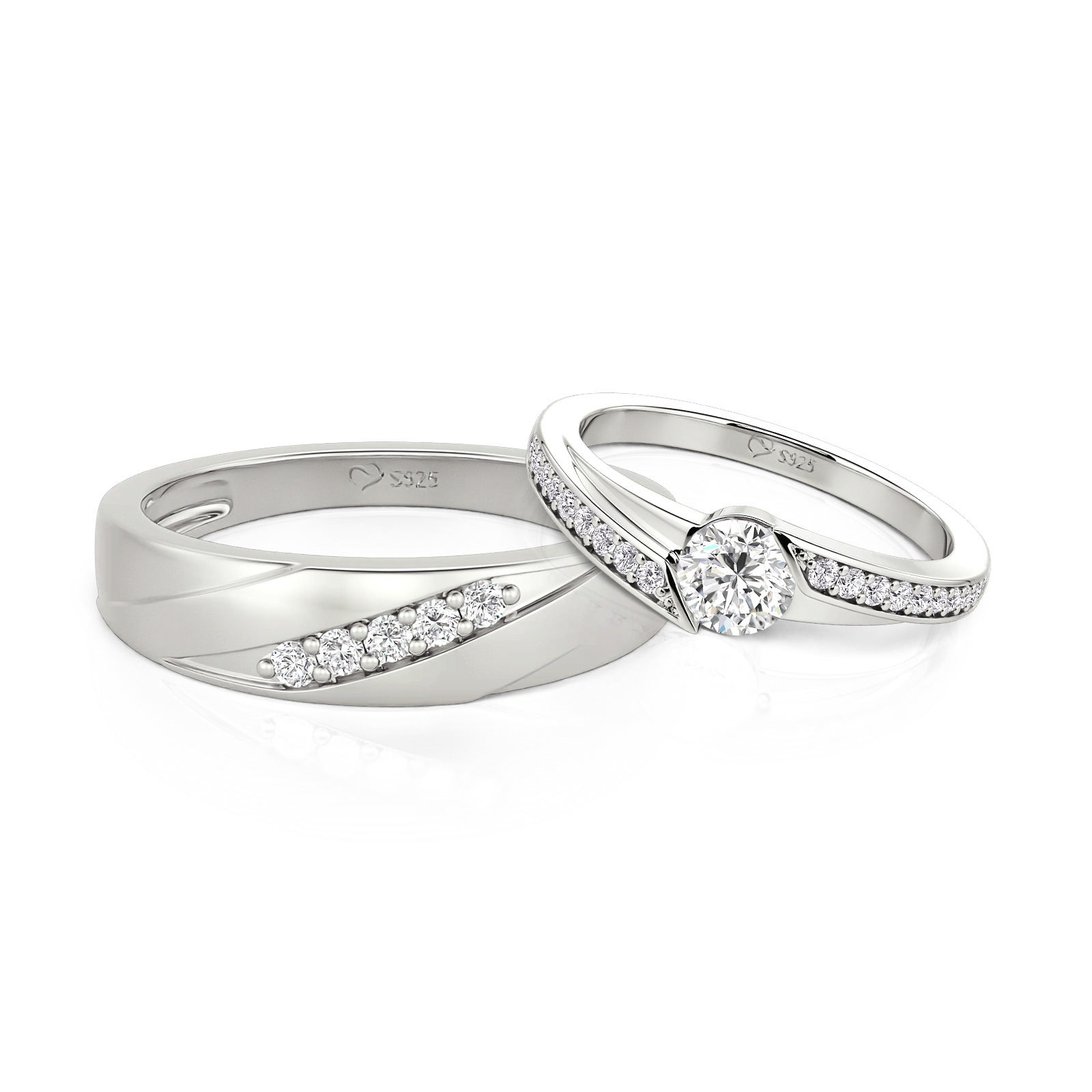 Jeulia Classic Twist Bypass Couple Ring Set Sterling Silver