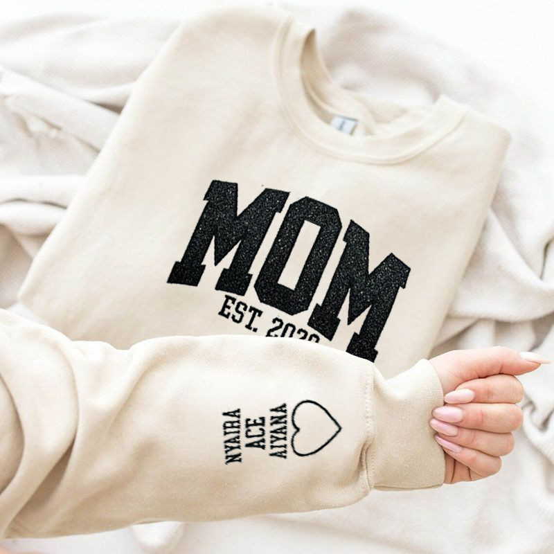 Gepersonaliseerd Sweatshirt Geborduurd Mamma met Custom Glitter Ontwerp Aantrekkelijk Moederdag Cadeau