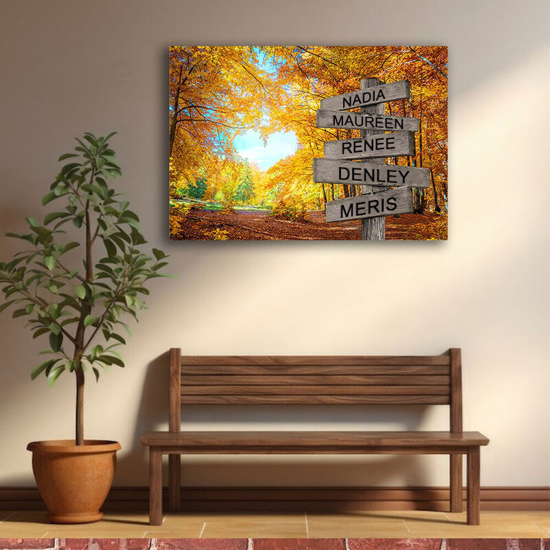 Personalized Name Canvas Wall Art with Autumn Tree Pattern Best Gift for Family