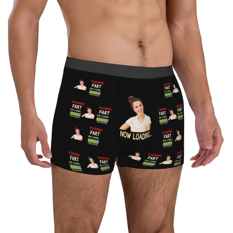 Calzoncillos tipo bóxer personalizados con foto para hombre, regalo divertido para novio "Cargando ahora"