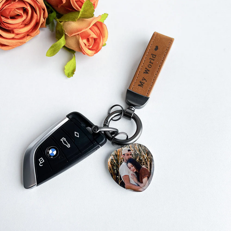 Personalized Leather Keychain With Photo Cool Christmas Gift For Men