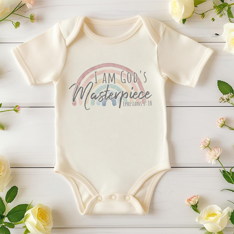 Onesie personalizzate per neonati God's Masterpiece Bible Verse Rainbow Faith Design Regalo perfetto per la festa del bebè