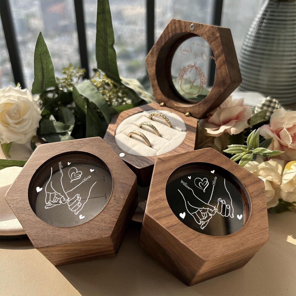 Personalized Wooden Wedding Ring Box Engagement Ring Box Anniversary Gifts for Her