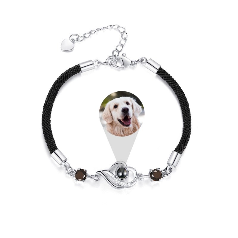 Personalized Photo Projection Bracelet with Black Cord-Asymmetric Heart Shape