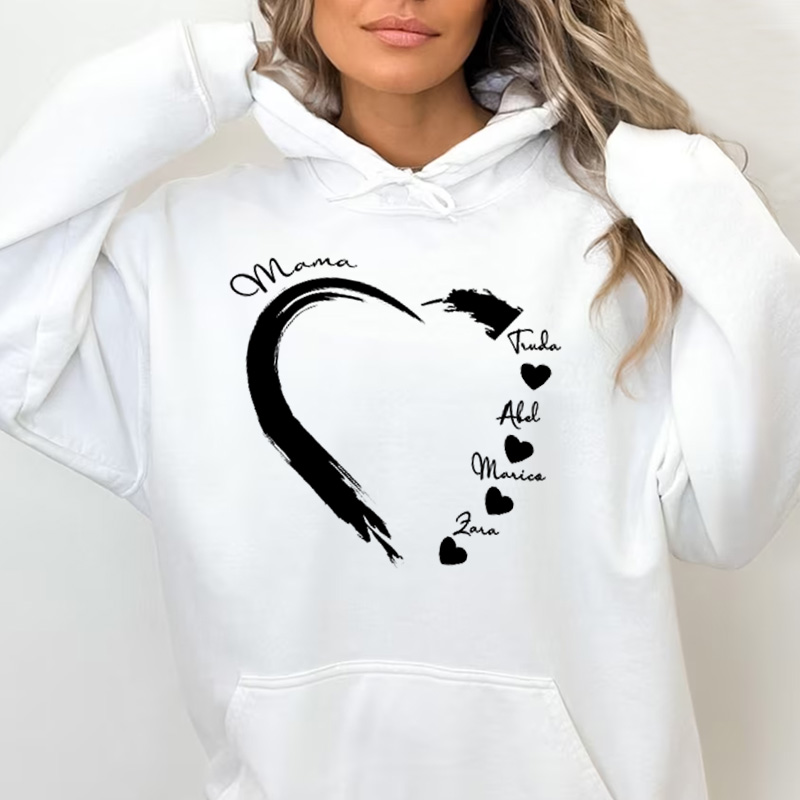 Gepersonaliseerde Hoodie met Custom Name of Heart voor Moederdag