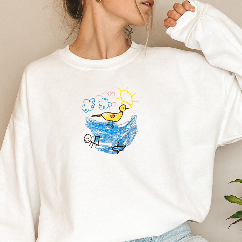 Personalized Sweatshirt Embroidery Kids Drawing Custom Photo Unique Meaningful Gift for Parents