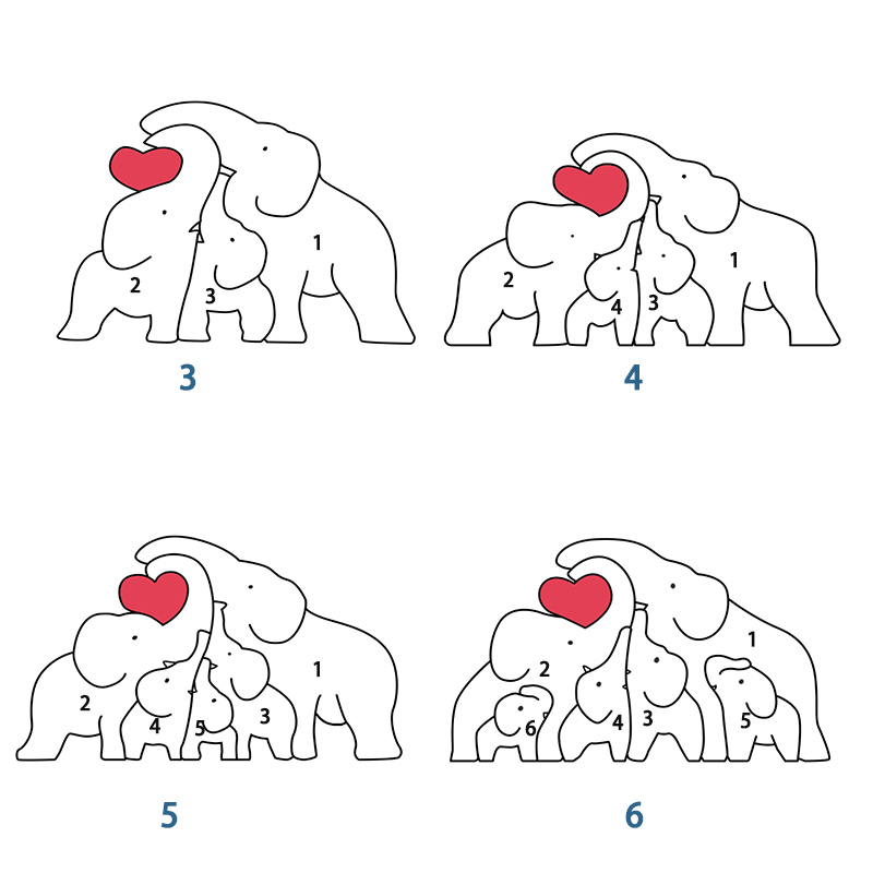 Puzzle in legno personalizzato della famiglia Elefante carino Regalo di Natale caldo per la famiglia