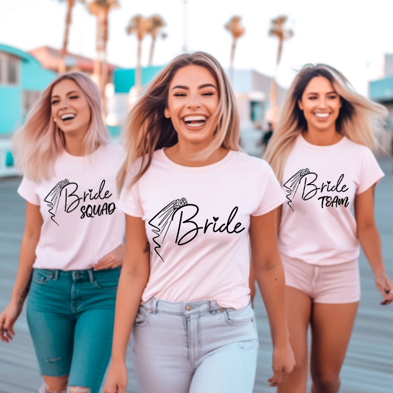 Personalized T-shirt Bride Squad with Wedding Veil Design Creative Pretty Hen Party Gift