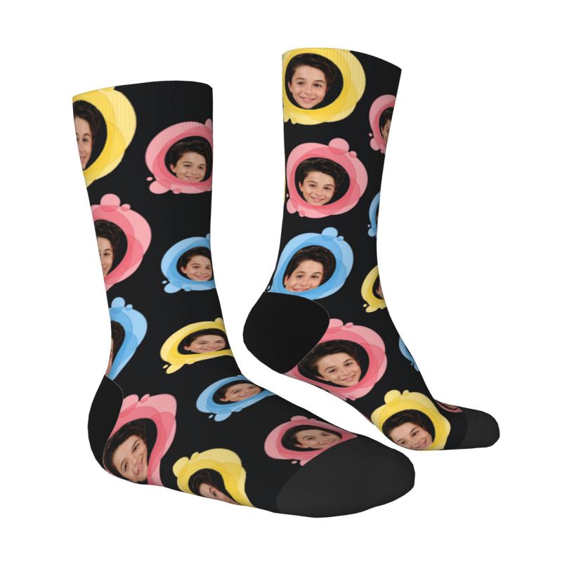 Customized Face Socks Add Photos in Colorful Circle Gifts for Dad