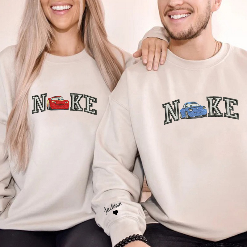 Personalized Sweatshirt Embroidery Cars Mcqueen and Sally Couple Design Perfect Gift for Lovers