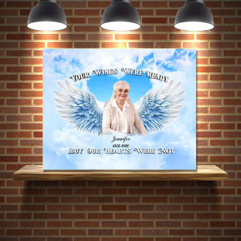 Personalized Picture Canvas Wall Art with Blue Wings Pattern Simple Present for Family