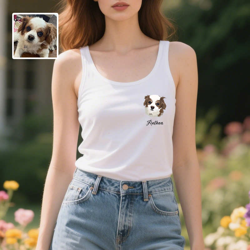 Personalized Tank Top Custom Pet Head Photo Watercolor Style Design Perfect Gift for Pet Lovers