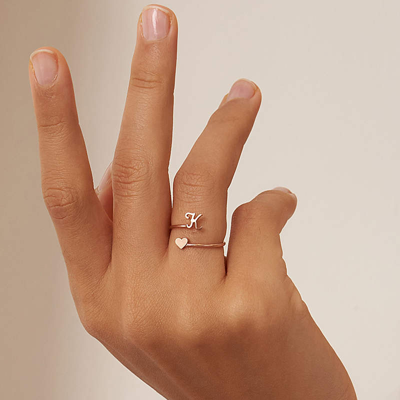 Personalized Ring with Customized Letters and Heart Exquisite Gift for Her