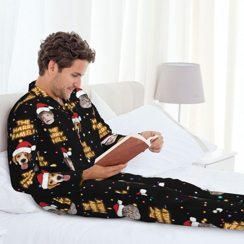 Personalized Pajamas Custom Photos with Santa Hat Design Perfect Christmas Gift for Family
