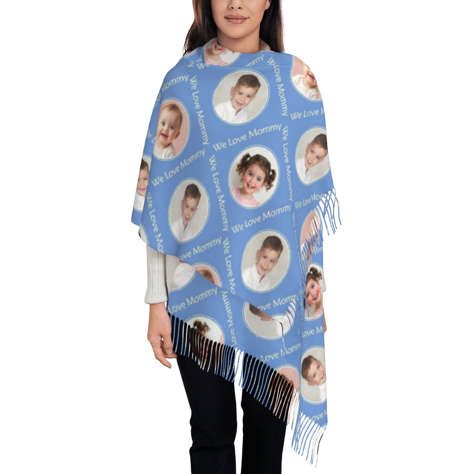 Anpassad halsduk med barnfoto Mjuk sjal Mors dag-present till mamma