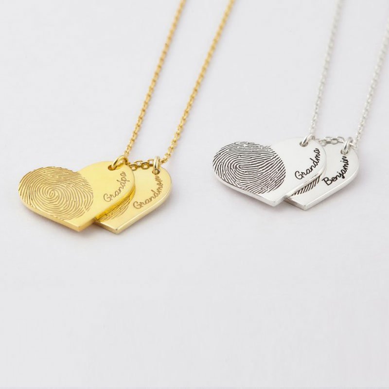 Personalized Fingerprint Jewelry Necklace of Double Hearts