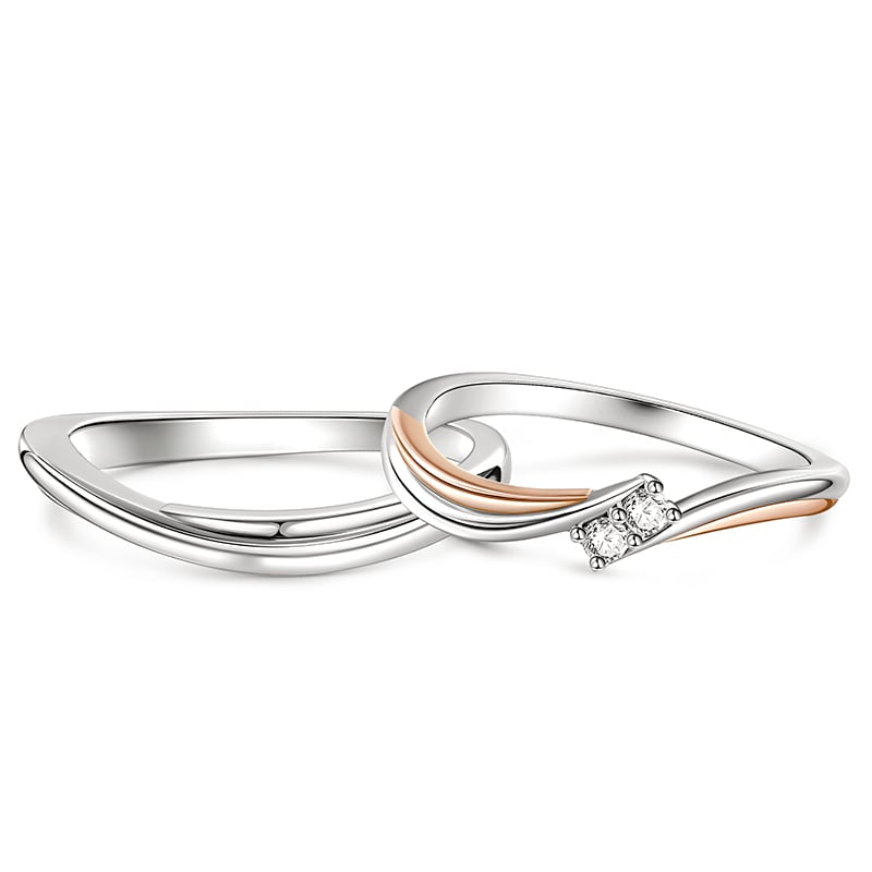 Jeulia S-shaped Design Sterling Silver Couple Rings