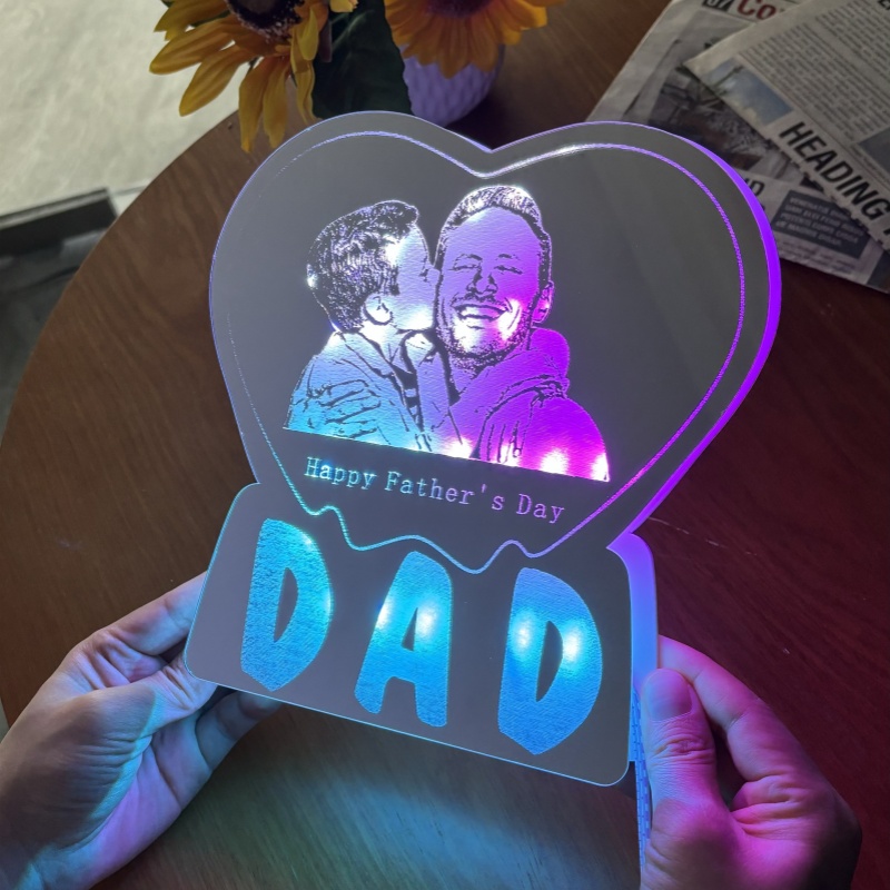 Personalized Heart Shaped Mirror Lamp Customized Photo Cool Gift For Father