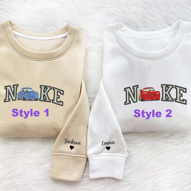 Personalized Sweatshirt Embroidery Cars Mcqueen and Sally Couple Design Perfect Gift for Lovers