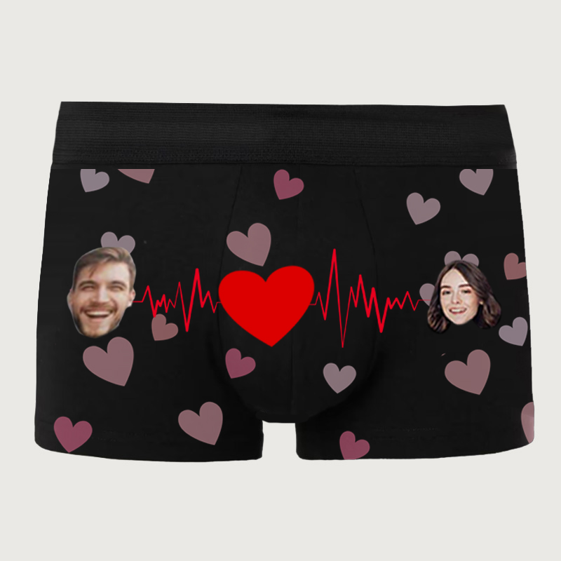 Boxer personnalisé avec photo pour homme avec motif électrocardiographique, cadeau spécial pour lui