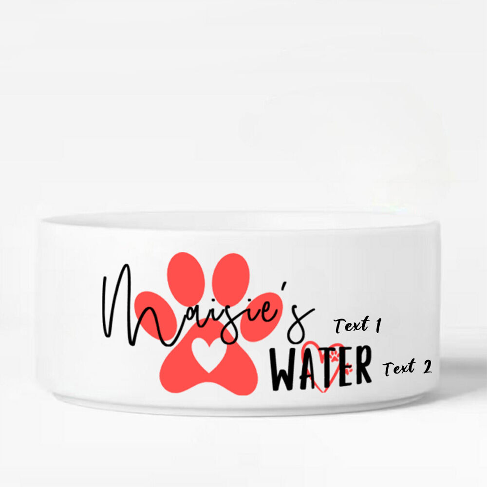 Personalized Pet Bowl Custom Text With Paw Warm Gift For Cute Pets