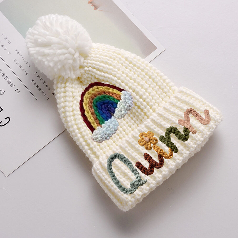 Personalized Baby Beanie with Rainbow Cozy Embroidered Winter Hat Handmade Baby Gift
